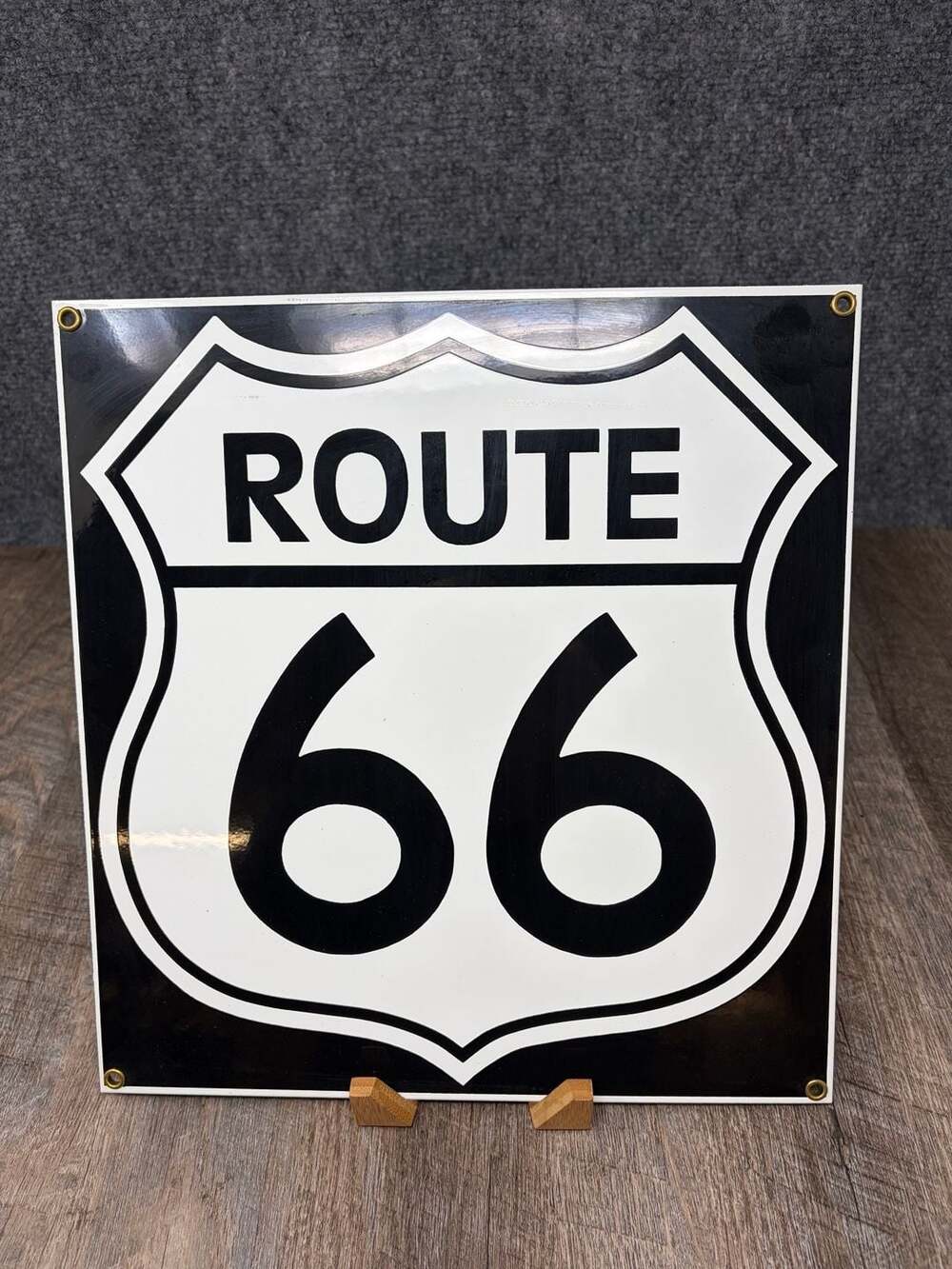 Route 66 12x11.25” Enameled Porcelain Sign Ande Rooney nostalgic mancave Bar